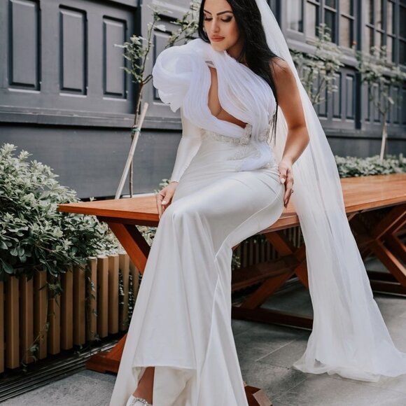 One Shoulder Couture Wedding Dress - Picture 5 of 9